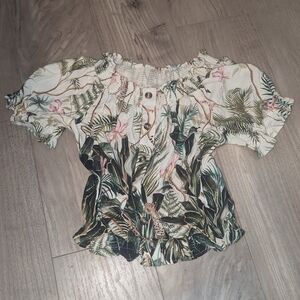 H&M Tropical Print Off-Shoulder Blouse